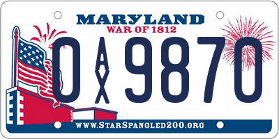 MD license plate 0AX9870