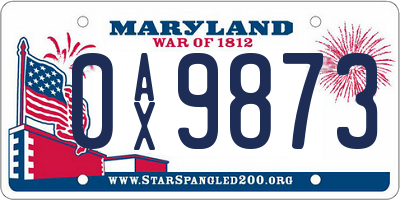 MD license plate 0AX9873