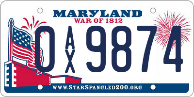 MD license plate 0AX9874