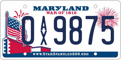 MD license plate 0AX9875