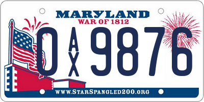 MD license plate 0AX9876