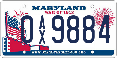 MD license plate 0AX9884