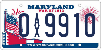 MD license plate 0AX9910