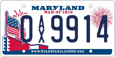 MD license plate 0AX9914
