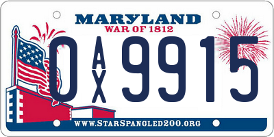 MD license plate 0AX9915