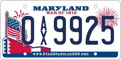 MD license plate 0AX9925