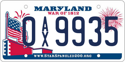 MD license plate 0AX9935
