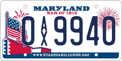 MD license plate 0AX9940