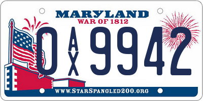 MD license plate 0AX9942