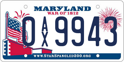 MD license plate 0AX9943