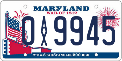 MD license plate 0AX9945