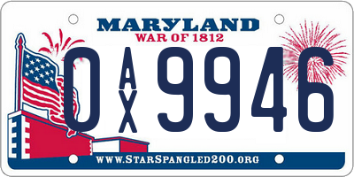 MD license plate 0AX9946