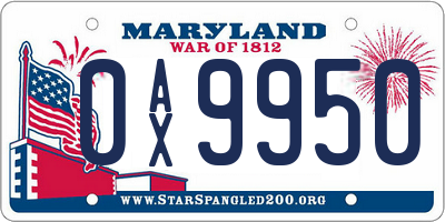 MD license plate 0AX9950