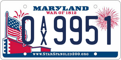 MD license plate 0AX9951