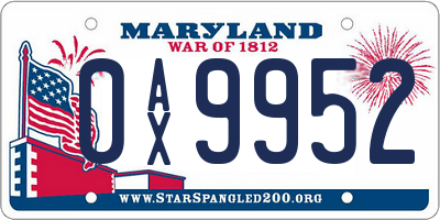 MD license plate 0AX9952
