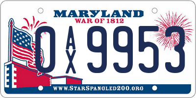 MD license plate 0AX9953
