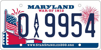 MD license plate 0AX9954