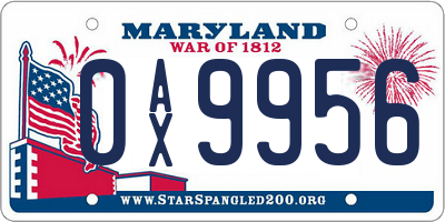 MD license plate 0AX9956