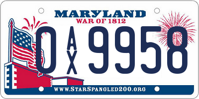 MD license plate 0AX9958