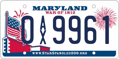 MD license plate 0AX9961