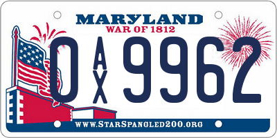 MD license plate 0AX9962