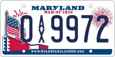 MD license plate 0AX9972