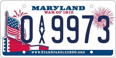 MD license plate 0AX9973