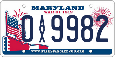 MD license plate 0AX9982