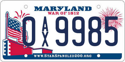 MD license plate 0AX9985