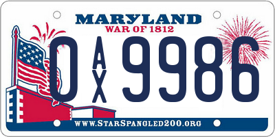 MD license plate 0AX9986