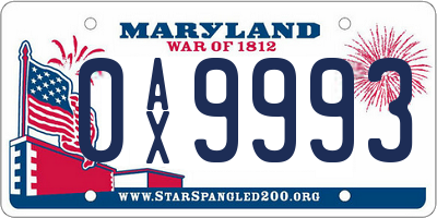MD license plate 0AX9993