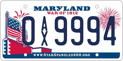MD license plate 0AX9994