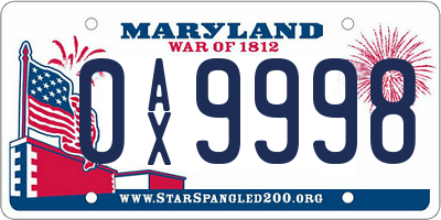 MD license plate 0AX9998