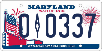 MD license plate 0AY0337