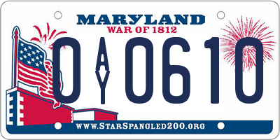 MD license plate 0AY0610