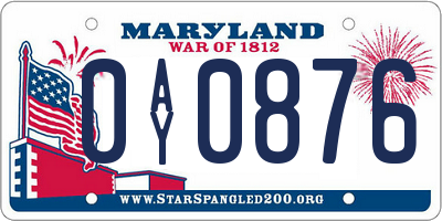 MD license plate 0AY0876