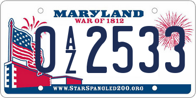 MD license plate 0AZ2533