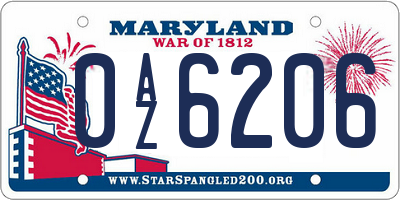 MD license plate 0AZ6206