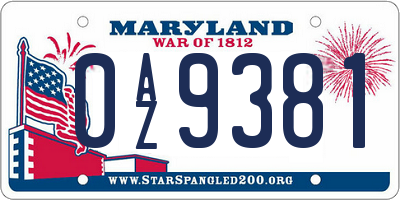 MD license plate 0AZ9381