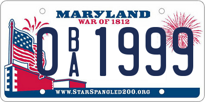 MD license plate 0BA1999