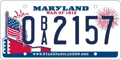 MD license plate 0BA2157