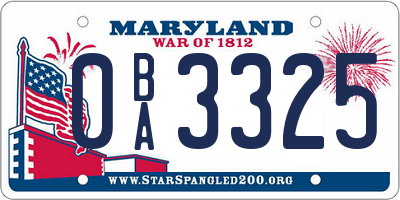 MD license plate 0BA3325
