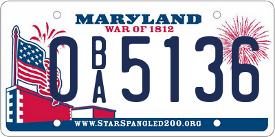 MD license plate 0BA5136