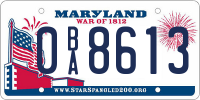 MD license plate 0BA8613