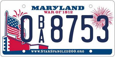 MD license plate 0BA8753