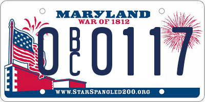 MD license plate 0BC0117