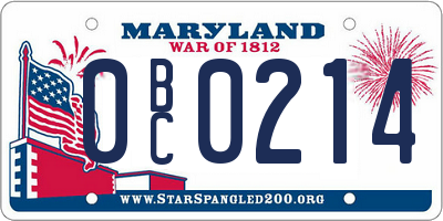 MD license plate 0BC0214
