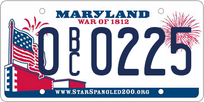 MD license plate 0BC0225