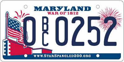 MD license plate 0BC0252
