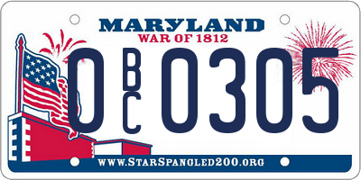 MD license plate 0BC0305